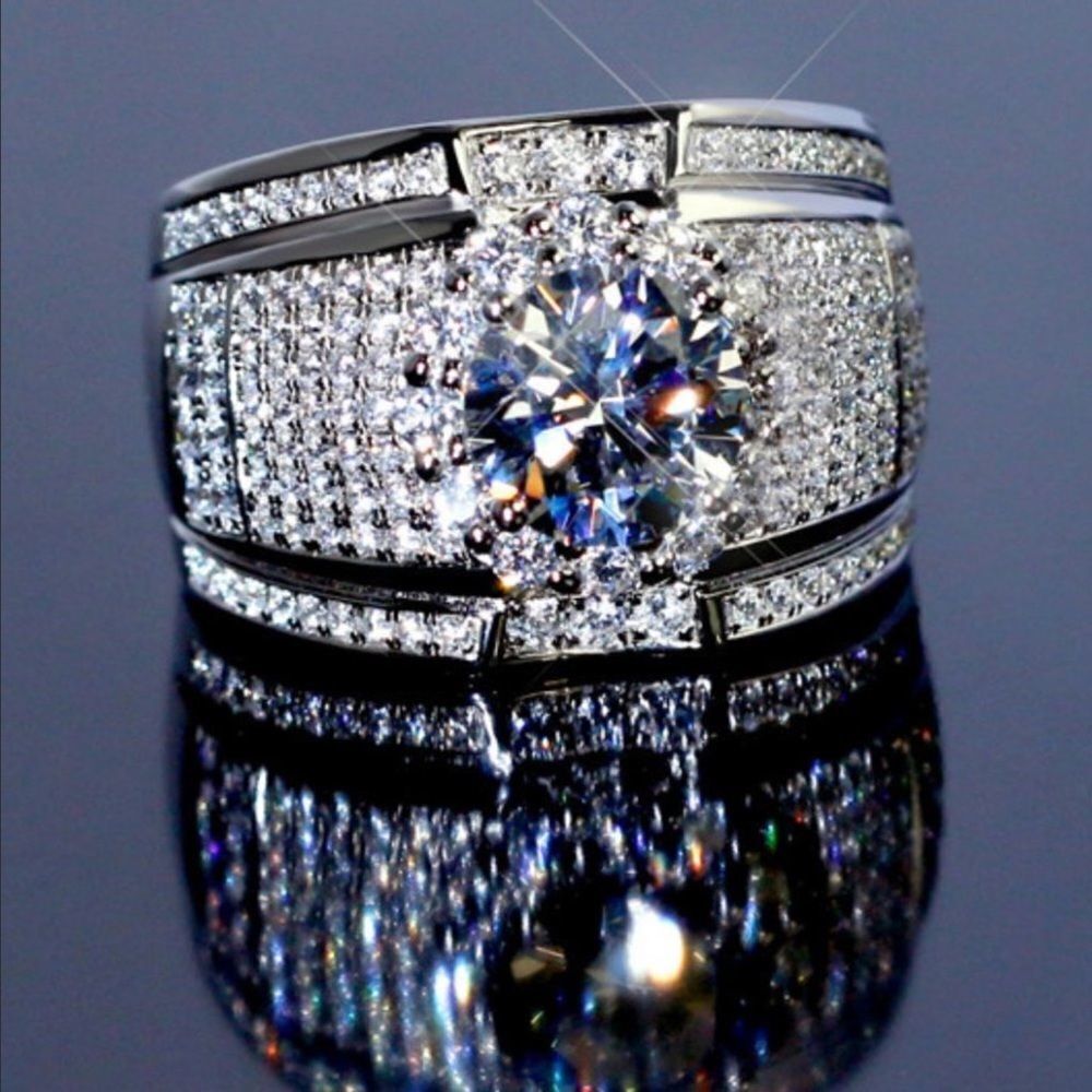 ❤️004❤️ 2ct 18k White Gold Round Halo Diamond Engagement Wedding Band Ring carat
